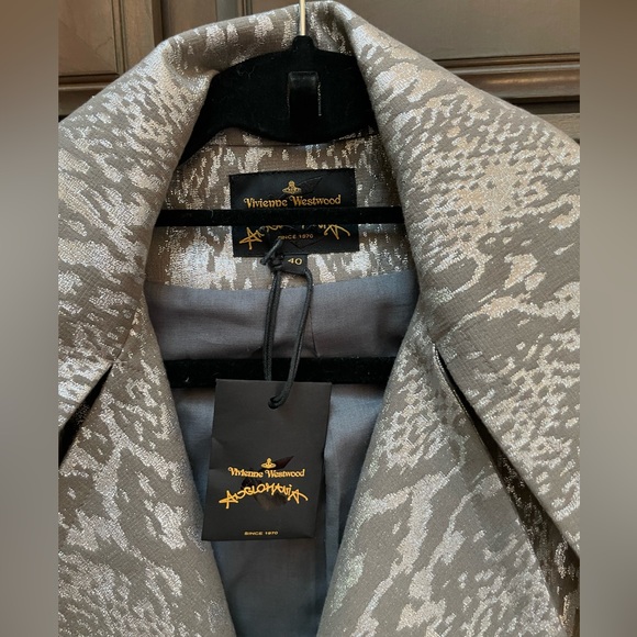 Vivienne Westwood Anglomania Metallic Silver Snakeskin Screen Print Jacket Sz40 - Picture 4 of 6